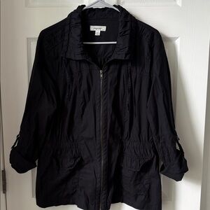 Dressbarn Black Utility Jacket with Ruffle Collar